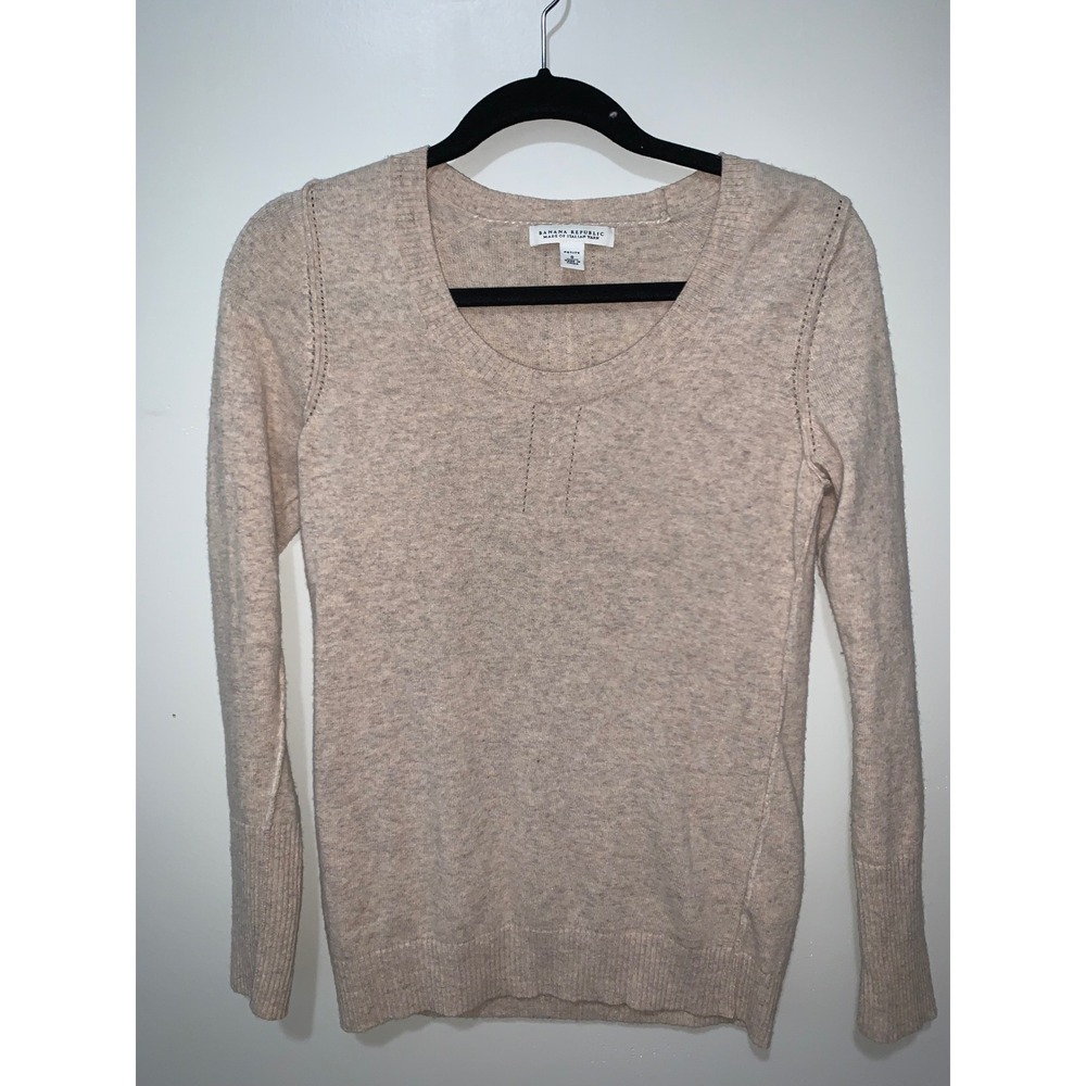 Banana Republic Petite S Beige Wool Cashmere Blend Scoop Neck Pointelle Sweater